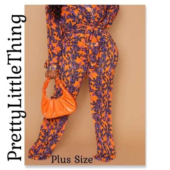 PrettyLittleThing Other - NWT PrettyLittleThing Plus Size Orange Print Beach Flares